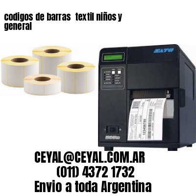 codigos de barras 	textil niños y general