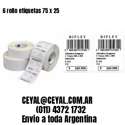 6 rollo etiquetas 75 x 25