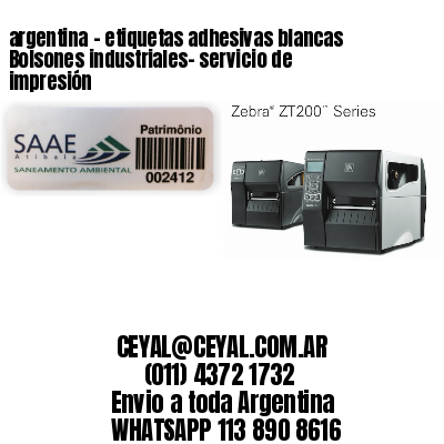argentina - etiquetas adhesivas blancas Bolsones industriales- servicio de impresión