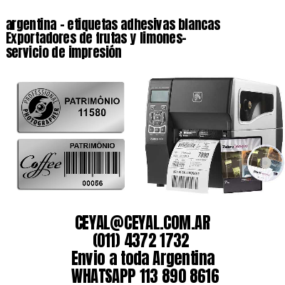 argentina - etiquetas adhesivas blancas Exportadores de frutas y limones- servicio de impresión