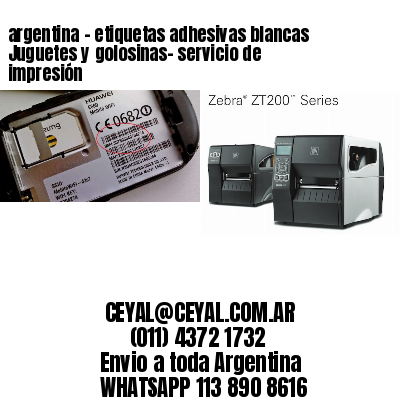 argentina - etiquetas adhesivas blancas Juguetes y golosinas- servicio de impresión