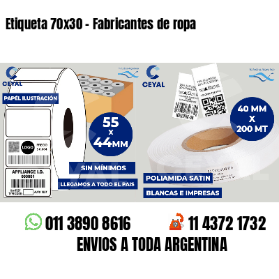 Etiqueta 70x30 - Fabricantes de ropa