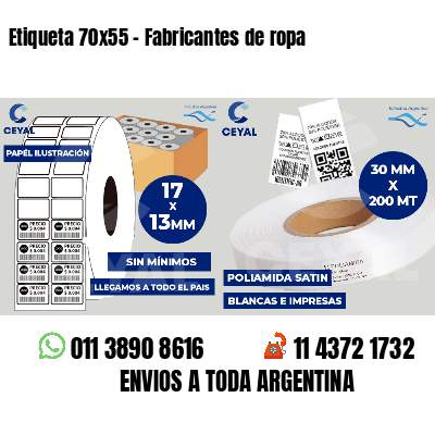 Etiqueta 70x55 - Fabricantes de ropa