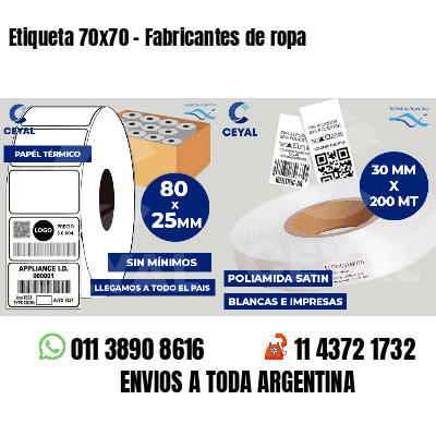 Etiqueta 70x70 - Fabricantes de ropa