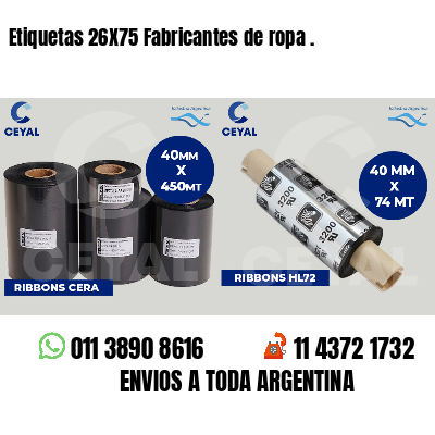 Etiquetas 26X75 Fabricantes de ropa .
