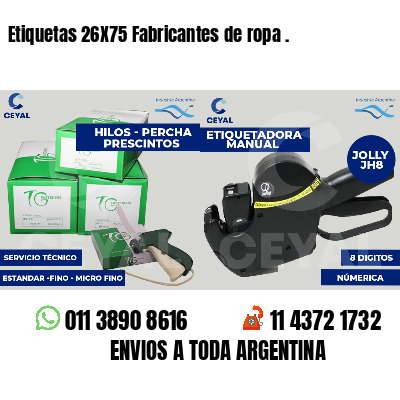 Etiquetas 26X75 Fabricantes de ropa .