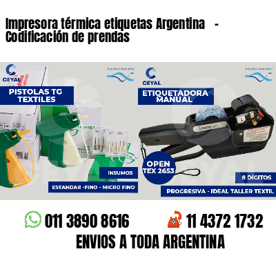 Impresora térmica etiquetas Argentina   - Codificación de prendas