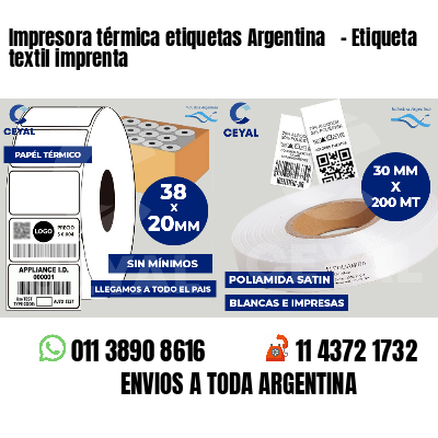 Impresora térmica etiquetas Argentina   - Etiqueta textil imprenta