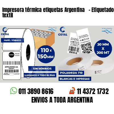 Impresora térmica etiquetas Argentina   - Etiquetado textil
