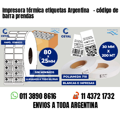 Impresora térmica etiquetas Argentina   - código de barra prendas