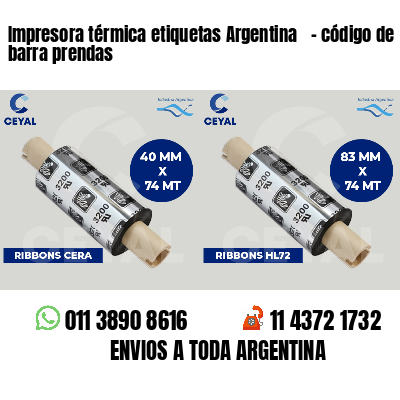 Impresora térmica etiquetas Argentina   - código de barra prendas