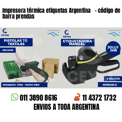 Impresora térmica etiquetas Argentina   - código de barra prendas