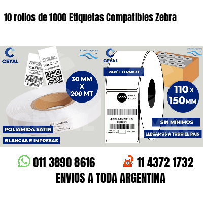 10 rollos de 1000 Etiquetas Compatibles Zebra 