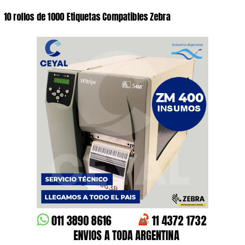 10 rollos de 1000 Etiquetas Compatibles Zebra 