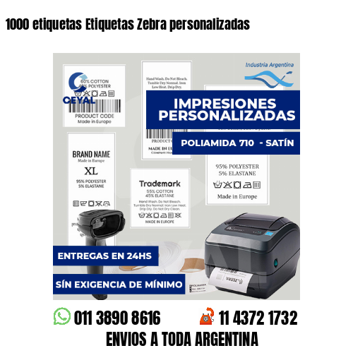 1000 etiquetas Etiquetas Zebra personalizadas