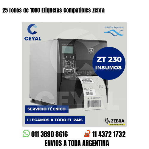 25 rollos de 1000 Etiquetas Compatibles Zebra 