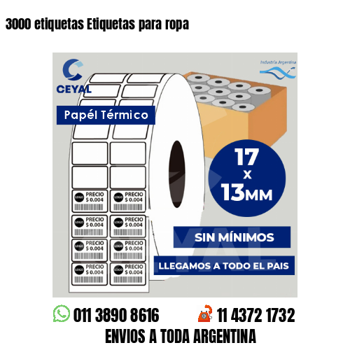 3000 etiquetas Etiquetas para ropa