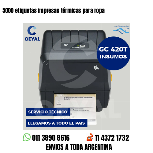 5000 etiquetas impresas térmicas para ropa