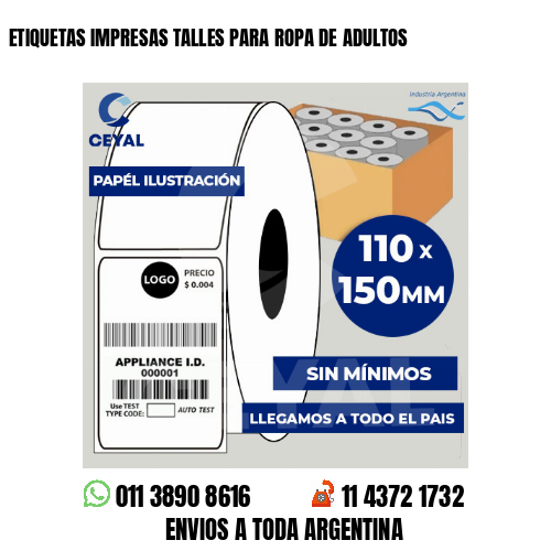 ETIQUETAS IMPRESAS TALLES PARA ROPA DE ADULTOS