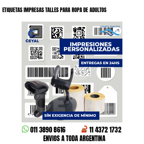 ETIQUETAS IMPRESAS TALLES PARA ROPA DE ADULTOS