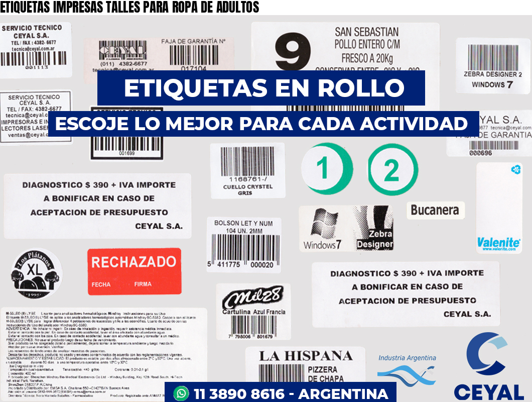 ETIQUETAS IMPRESAS TALLES PARA ROPA DE ADULTOS