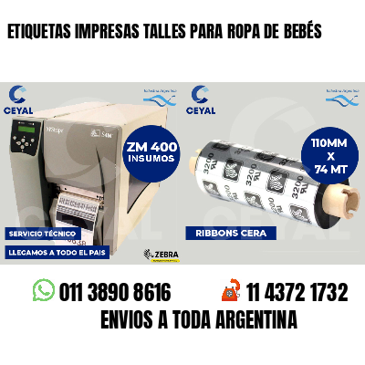 ETIQUETAS IMPRESAS TALLES PARA ROPA DE BEBÉS