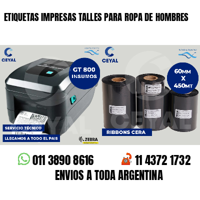 ETIQUETAS IMPRESAS TALLES PARA ROPA DE HOMBRES