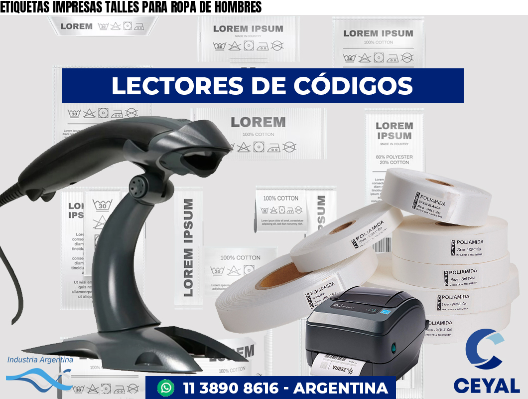 ETIQUETAS IMPRESAS TALLES PARA ROPA DE HOMBRES