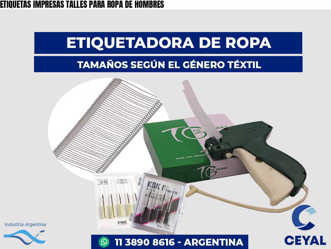 ETIQUETAS IMPRESAS TALLES PARA ROPA DE HOMBRES