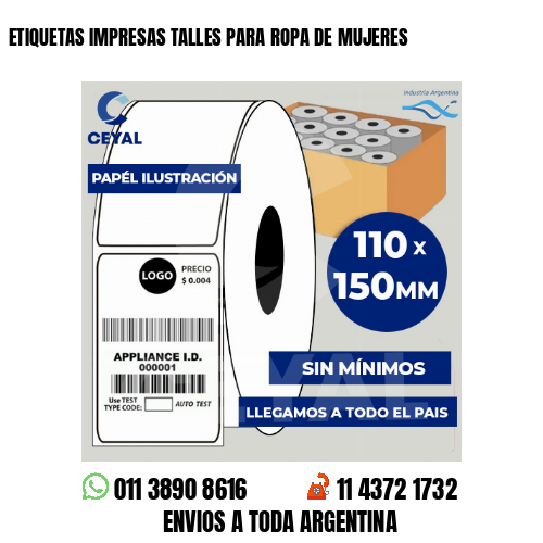ETIQUETAS IMPRESAS TALLES PARA ROPA DE MUJERES