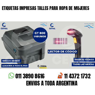 ETIQUETAS IMPRESAS TALLES PARA ROPA DE MUJERES