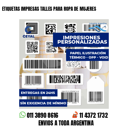 ETIQUETAS IMPRESAS TALLES PARA ROPA DE MUJERES