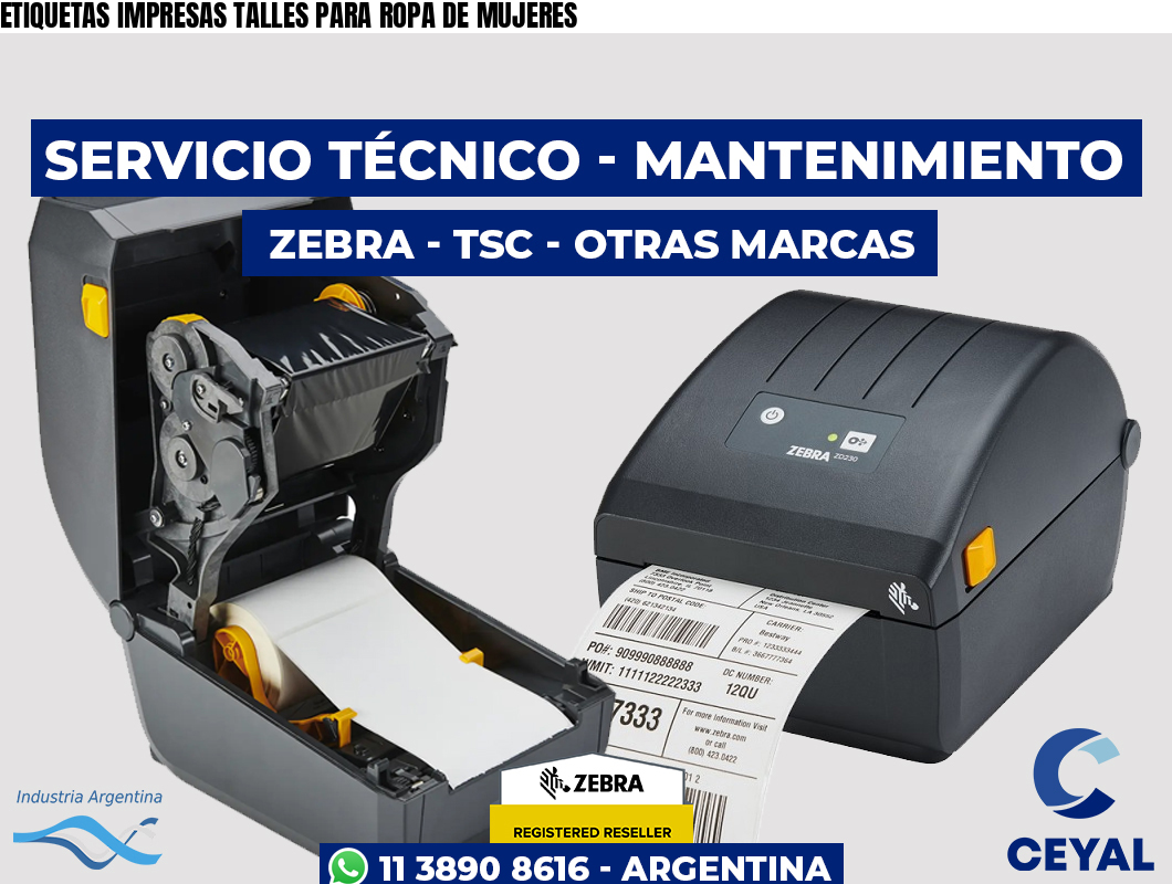ETIQUETAS IMPRESAS TALLES PARA ROPA DE MUJERES