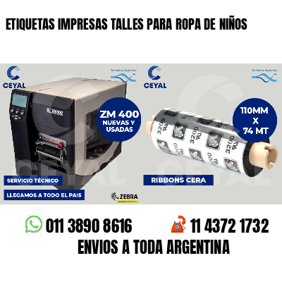 ETIQUETAS IMPRESAS TALLES PARA ROPA DE NIÑOS