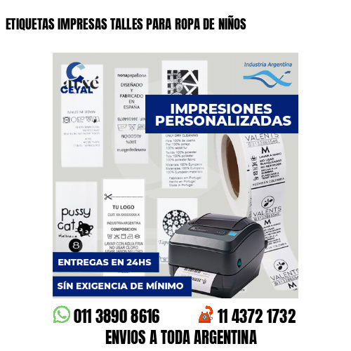 ETIQUETAS IMPRESAS TALLES PARA ROPA DE NIÑOS