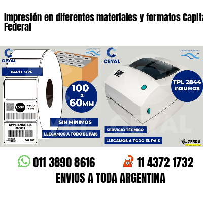 Impresión en diferentes materiales y formatos Capital Federal