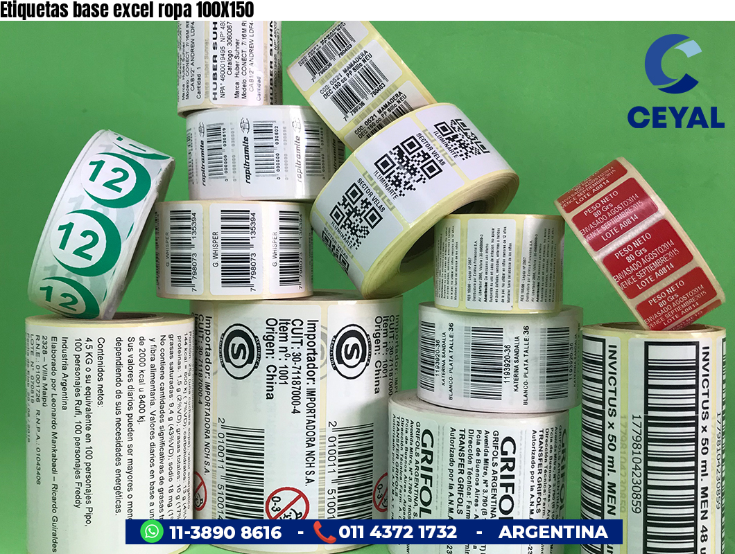Etiquetas base excel ropa 100X150