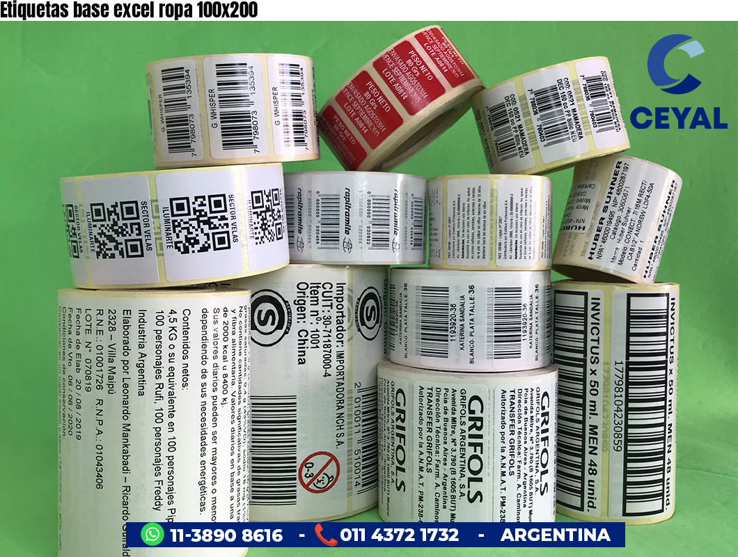Etiquetas base excel ropa 100x200