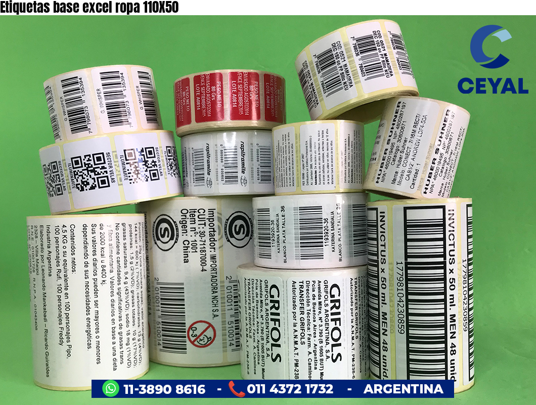Etiquetas base excel ropa 110X50