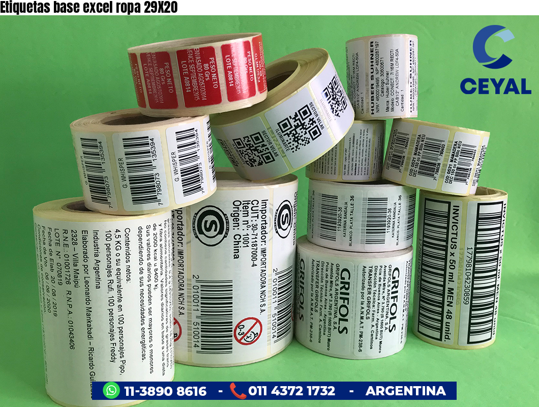 Etiquetas base excel ropa 29X20