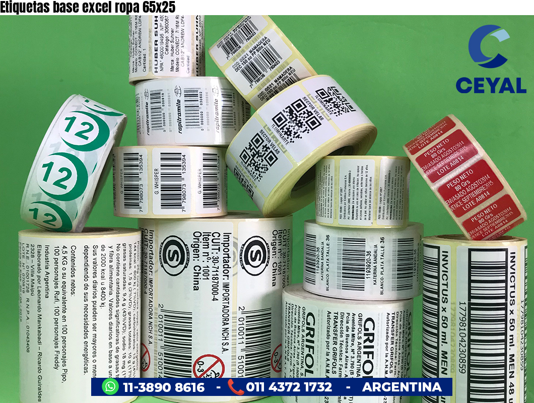 Etiquetas base excel ropa 65x25
