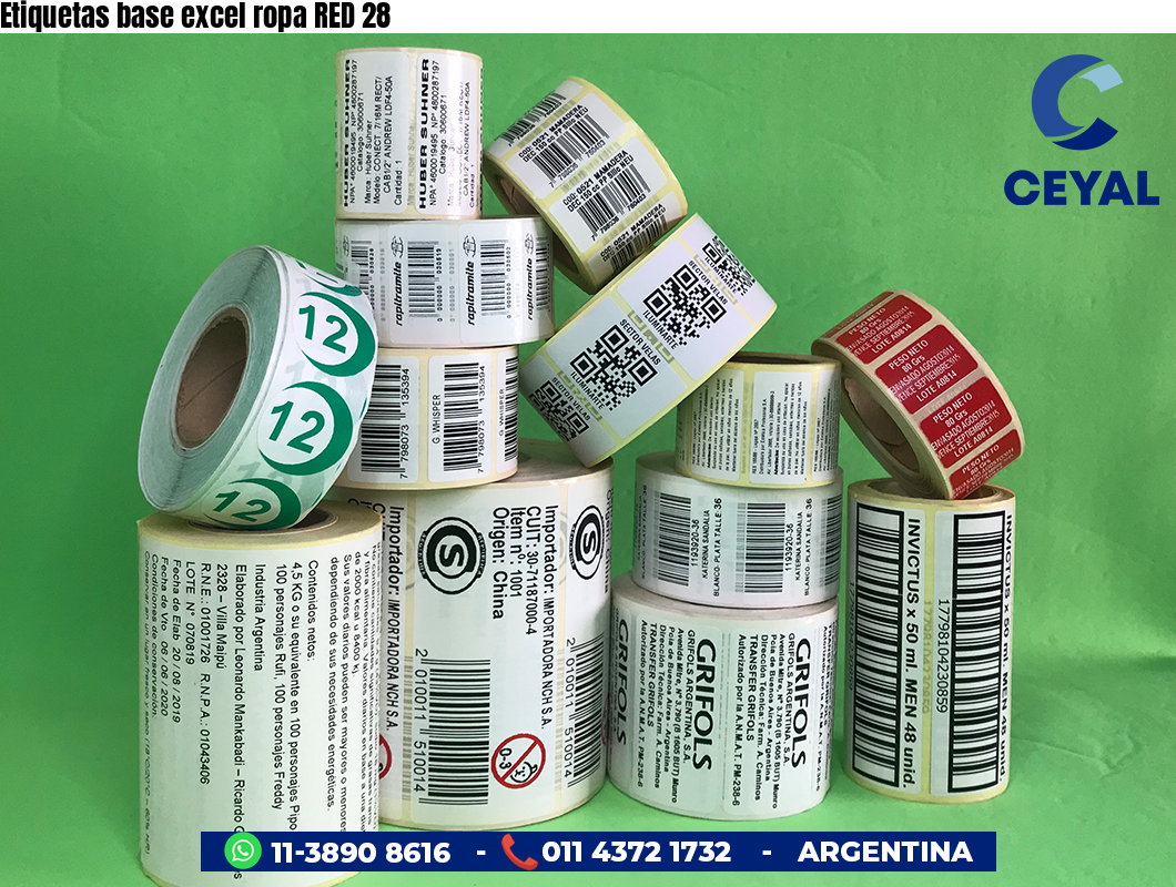 Etiquetas base excel ropa RED 28
