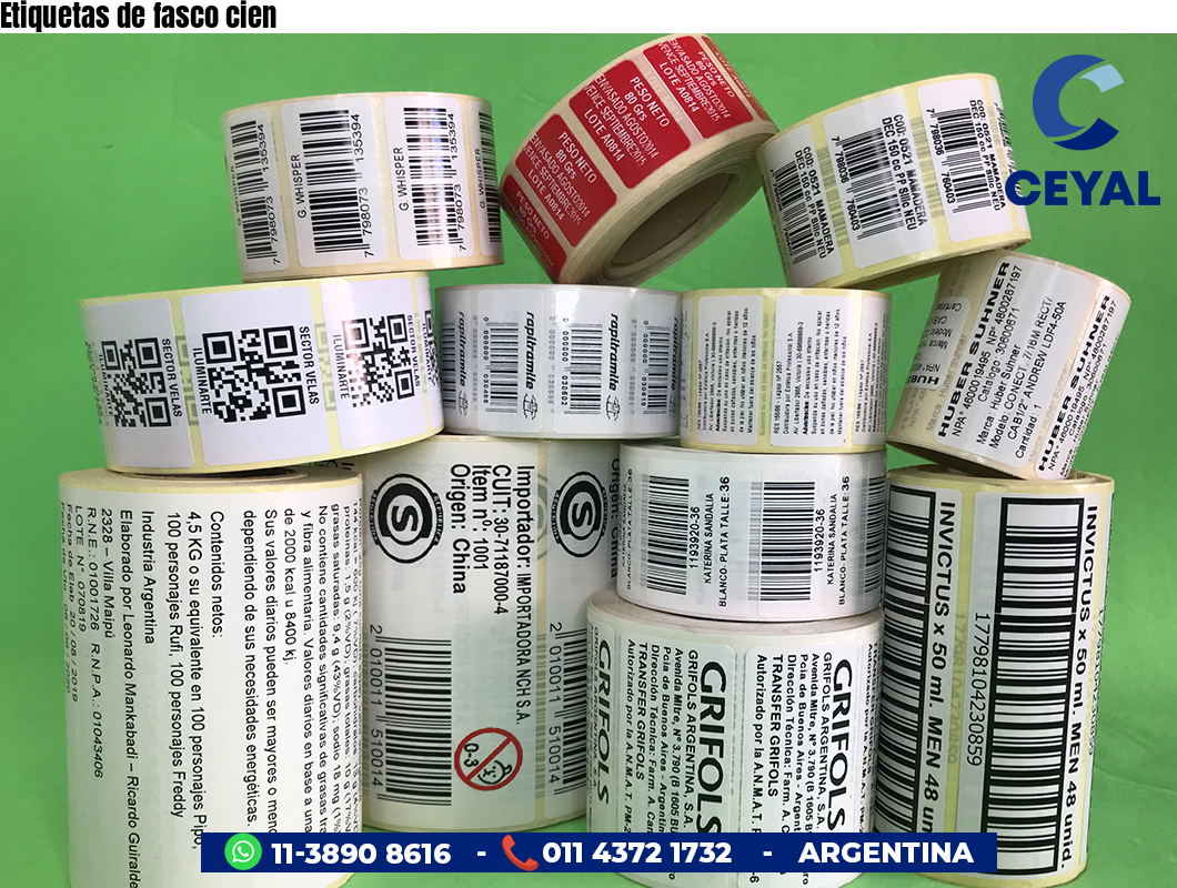 Etiquetas de fasco cien