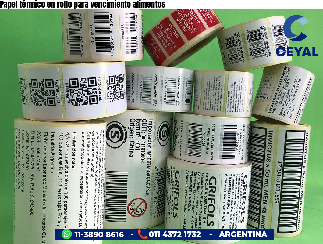 Papel térmico en rollo para vencimiento alimentos