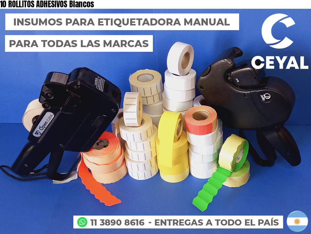 10 ROLLITOS ADHESIVOS Blancos
