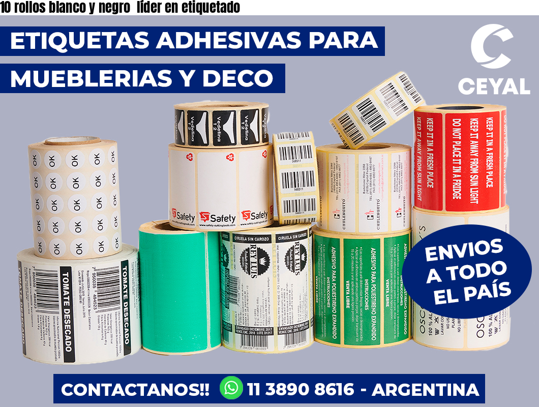 10 rollos blanco y negro líder en etiquetado
