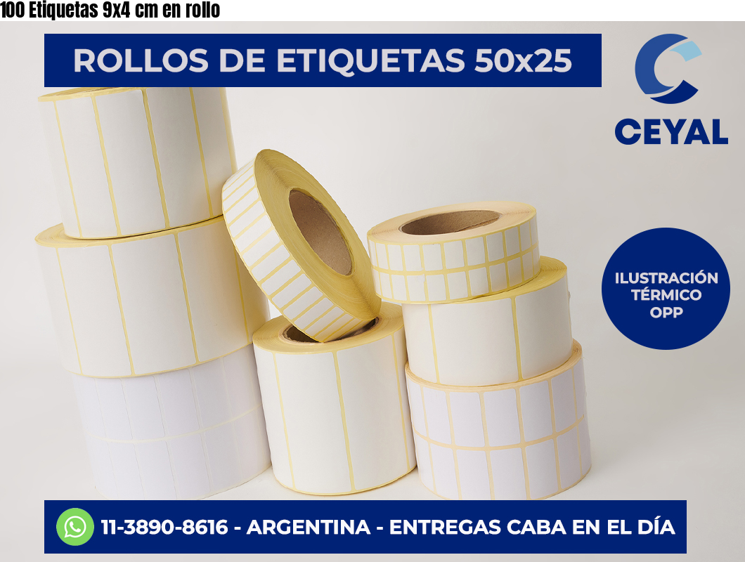 100 Etiquetas 9×4 cm en rollo