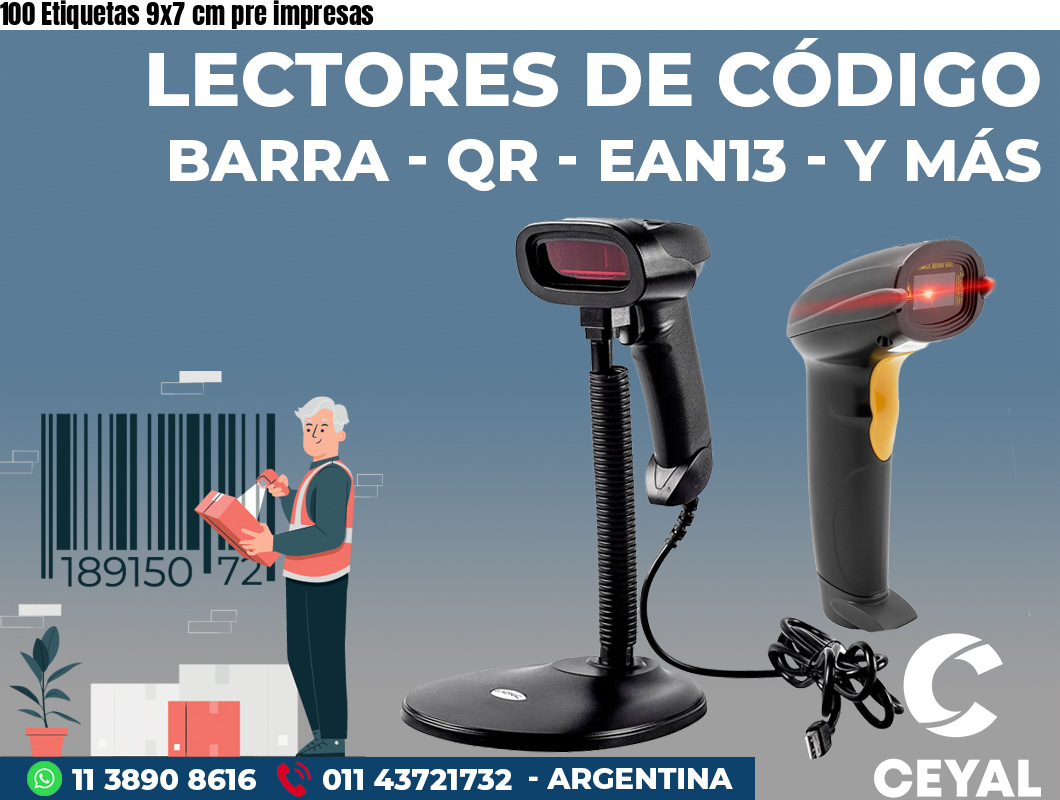 100 Etiquetas 9x7 cm pre impresas