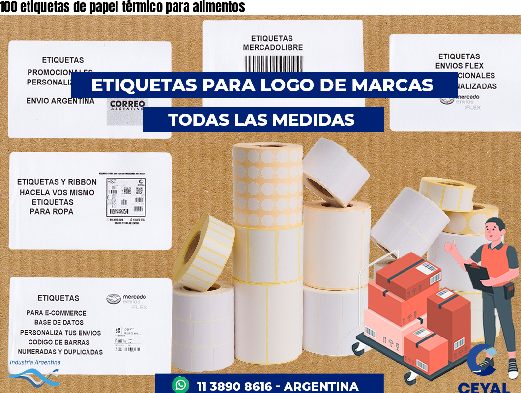 100 etiquetas de papel térmico para alimentos