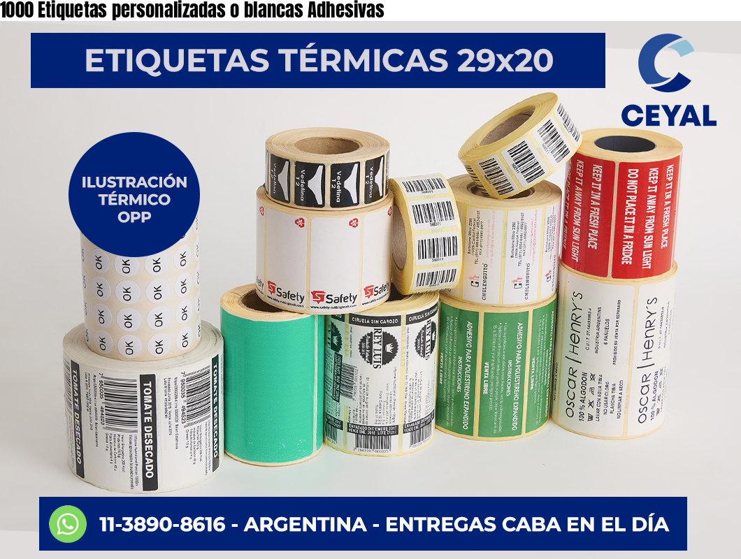 1000 Etiquetas personalizadas o blancas Adhesivas